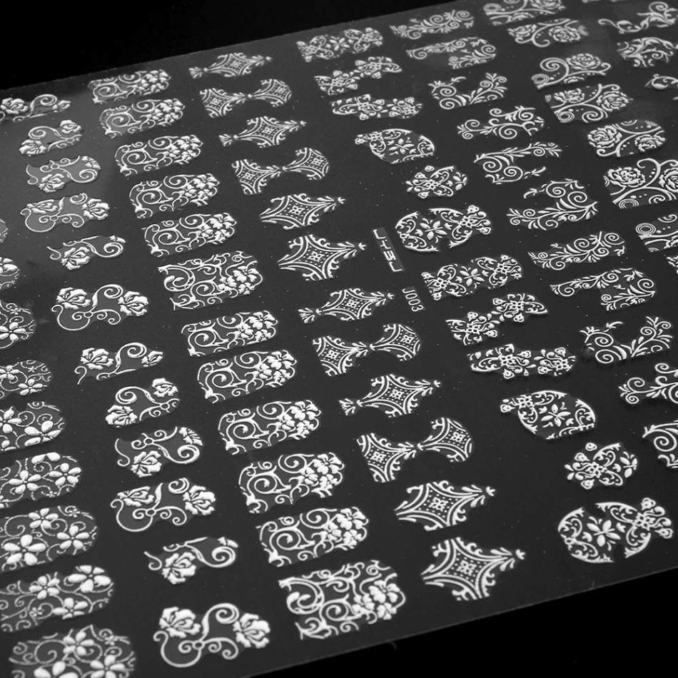 108 шт/Лист наклейки для ногтей цветы серебро 3D клей штамповки наклейки DIY инструмент для дизайна ногтей полная декоративная обертка наклейки