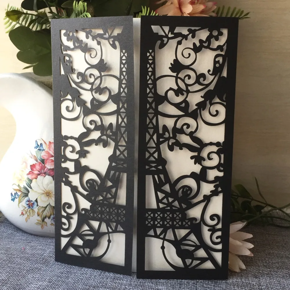 

40Pcs/Lot Laser Cut Tower Pattern Elegant Lace Flower Vintage Wedding Invitations Card Party Souvenirs Gift Card