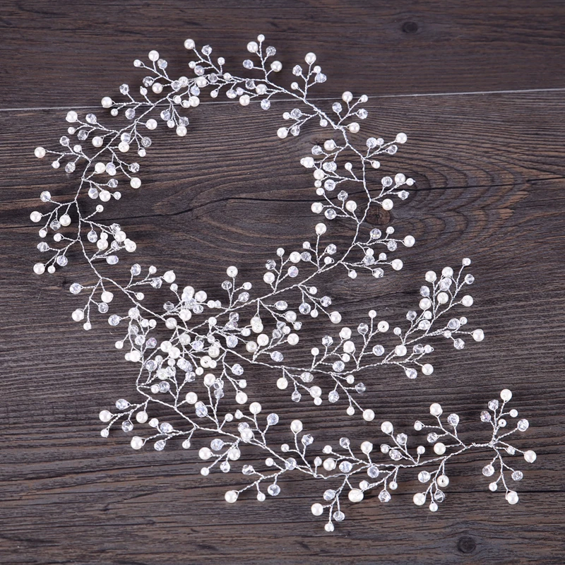 90 см Мода Silver Pearl Свадебные Длинные повязка Диадемы для невесты аксессуары волос