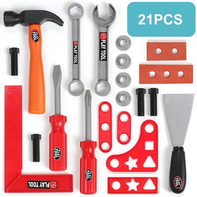 21pcs 21-54 шт. игрушки в виде садовых инструментов, набор инструментов для ролевых игр, набор инструментов для моделирования, дрель, отвертка, набор инструментов для ремонта, игрушки для дома, подарки - Цвет: 21pcs
