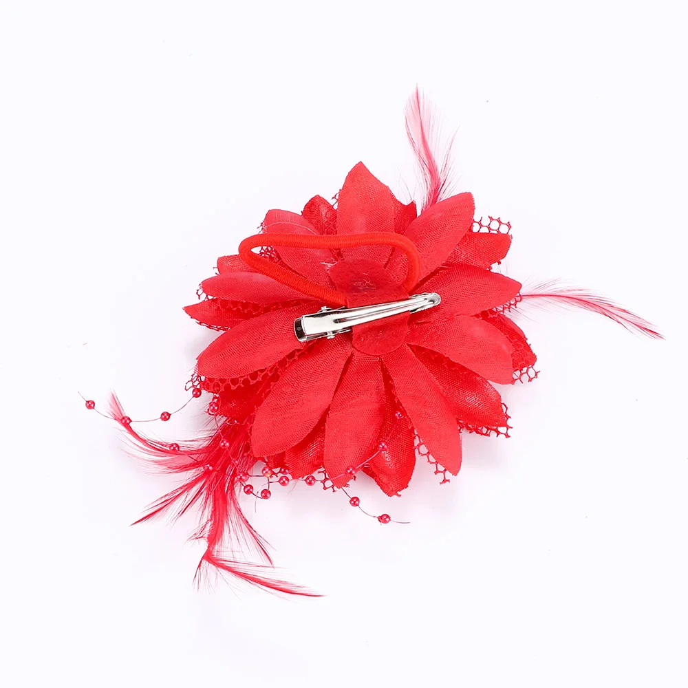 8 Colors Unisex Flower Feather Bead Corsage Hair Clips Bridal Hairband Brooch Pin For Wedding Anniversary |