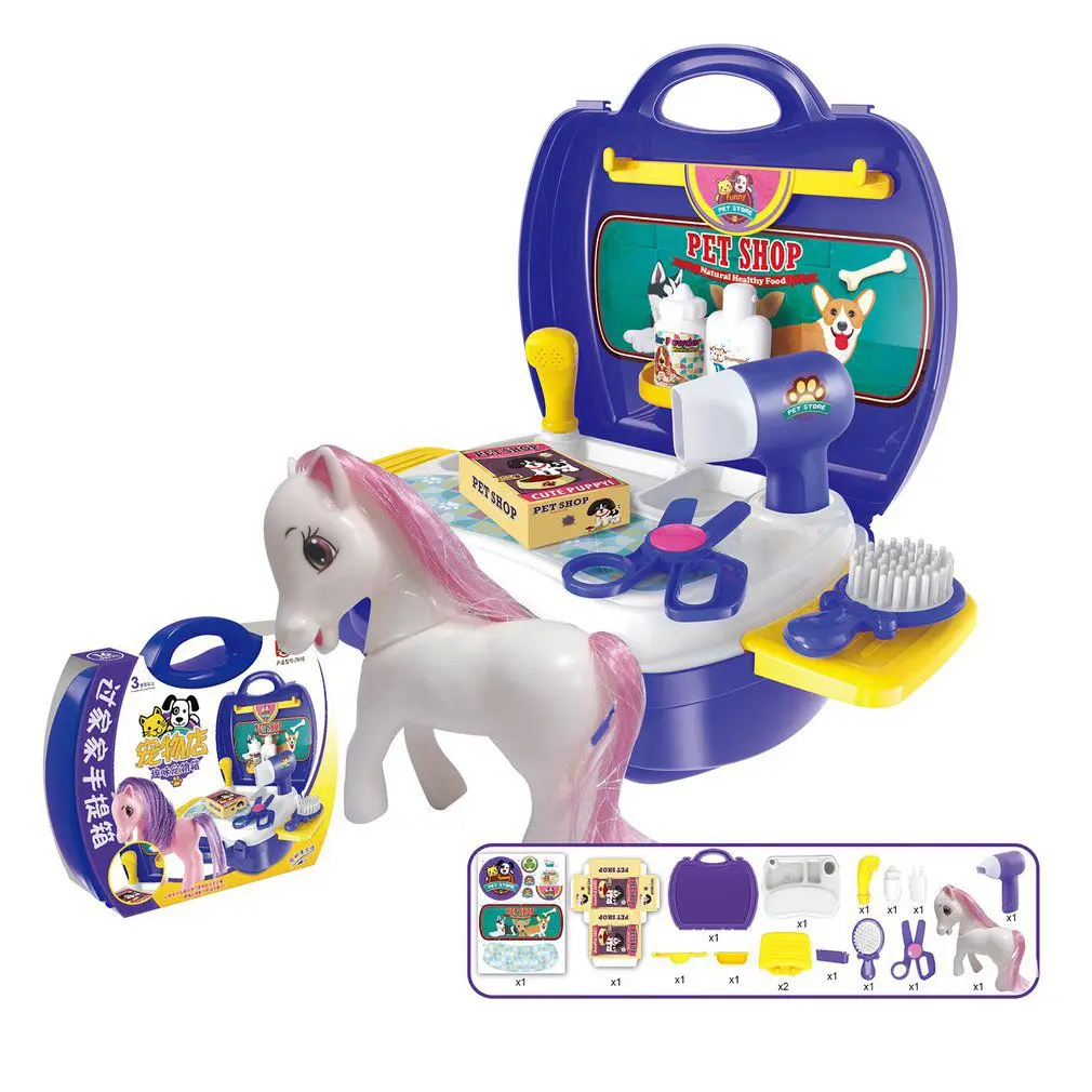 Pet Store Set 11 типов детей ролевые игры игрушки Моделирование кухня кухонные столовые приборы кассовый аппарат чемодан медицинский доктор пластиковые игрушки набор - Цвет: Pet Store Set
