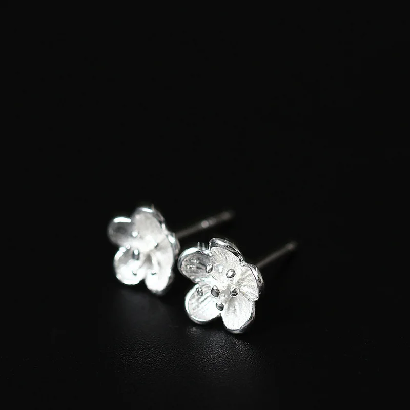 Женские серьги гвоздики из серебра 100% пробы в виде цветка сливы|stud earrings|gift giftsgift