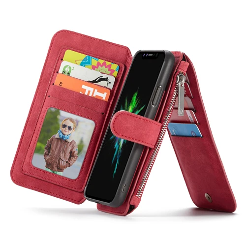 Для iPhone XR XS Max XR, чехол для телефона, кожаный кошелек, сумка для iPhone 7, 8 Plus, на молнии, флип, чехол-книжка, Капа с отделениями для карт - Цвет: red