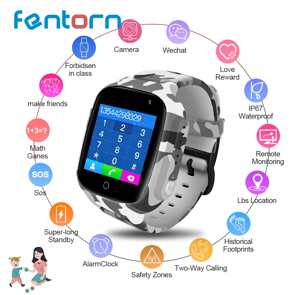 Fentorn Водонепроницаемые Детские умные часы с sim-картой, gps, wifi, SOS, с функцией вызова, с камерой, Детские умные часы для детей, аккумулятор 600 мАч