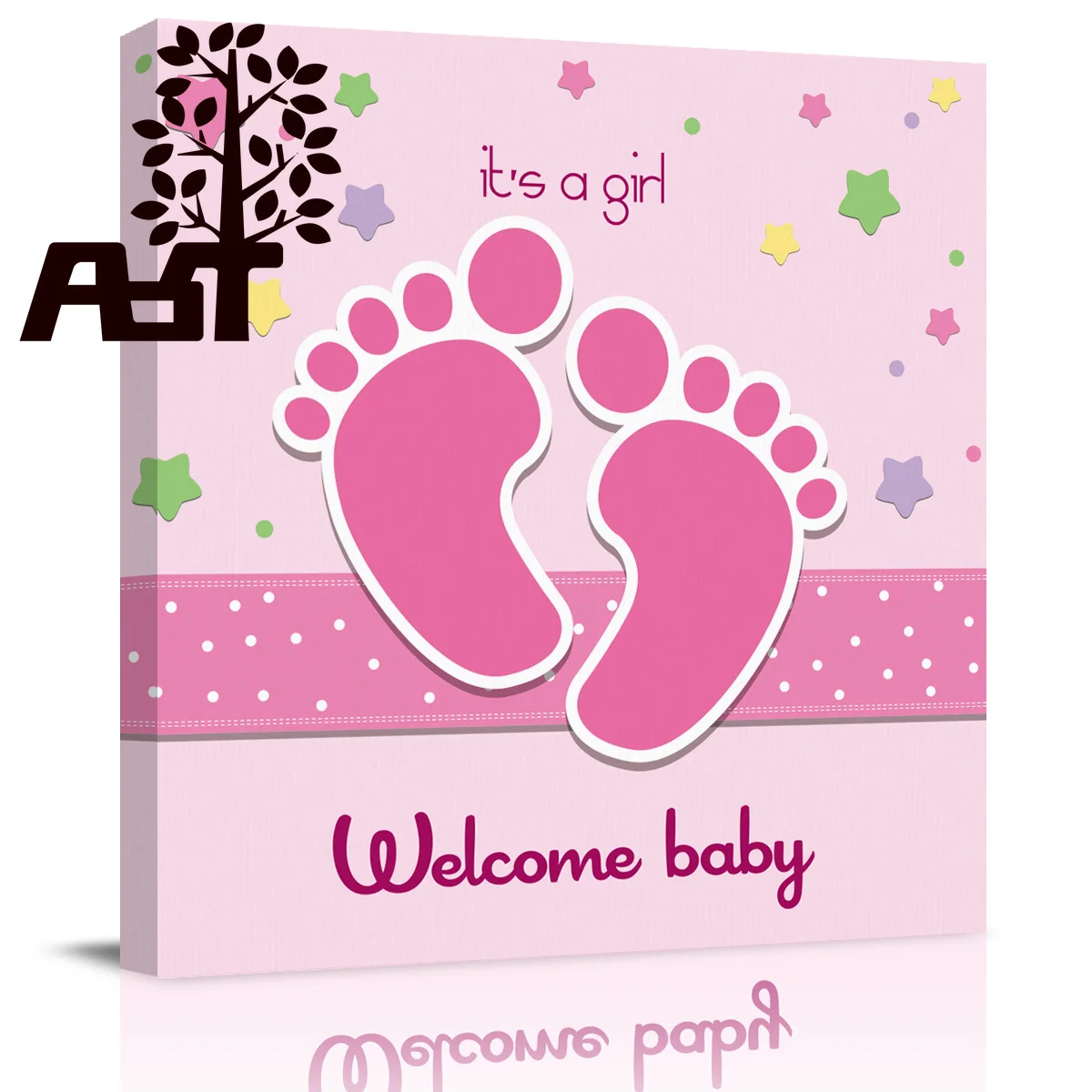 ArtStore Pink Baby Footprints Oil Painting Wedding Party Ready To Hang Wall Picture New Year Classic Lattice Posters Wrapped Can | Дом и сад