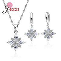 cubic zirconia bridal jewelry sets 925 sterling silver flower cz necklace earrings wedding party accessories fast shipping