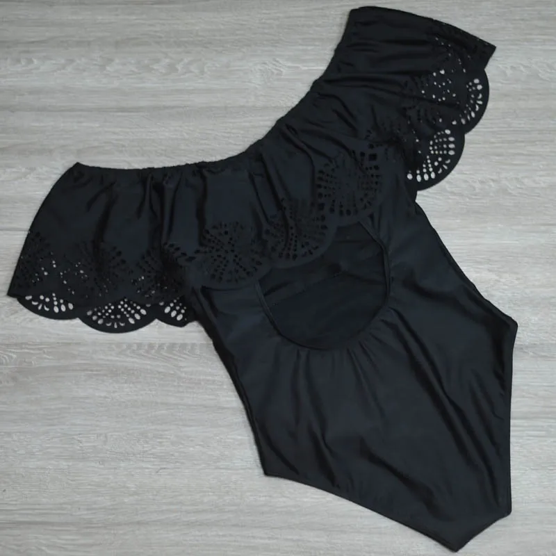 Женский Цельный купальник с открытыми плечами Одноцветный купальный костюм