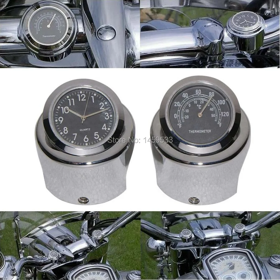 

Мотоциклетные хромированные часы с ручкой 7/8 дюйма, термометр для Harley Crusier Glide Suzuki, бесплатная доставка
