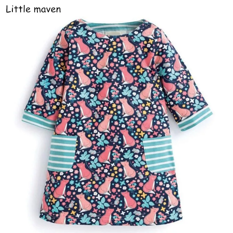 Little maven kids brand clothes 2018 autumn dress new baby girls Cotton fox print girl pockets dresses S0375 | Детская одежда и