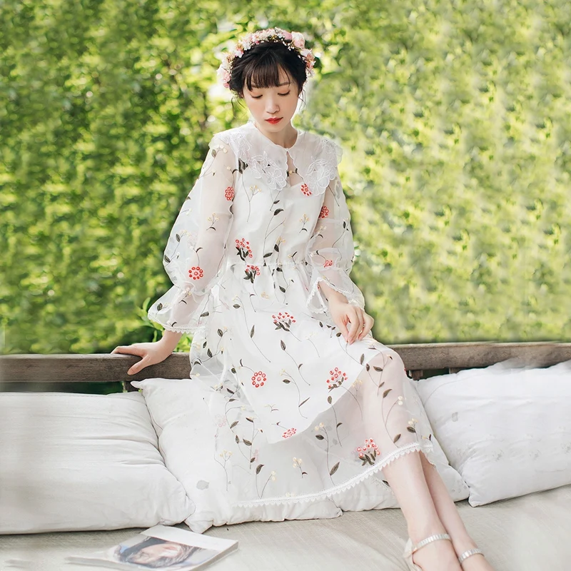 2019 летнее длинное женское платье с цветочной вышивкой Макси консервативный