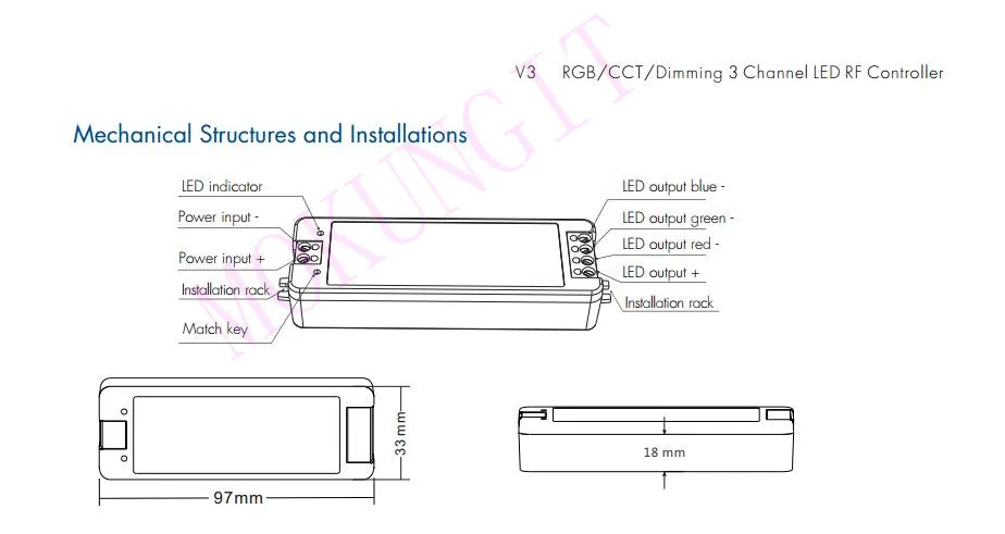 3CH* 4A 12-24VDC CV контроллер V3 Мини контроллер затемнения/цветовая температура/RGB 3 в 1 светодиодный контроллер 2,4G RF беспроводной ресивер