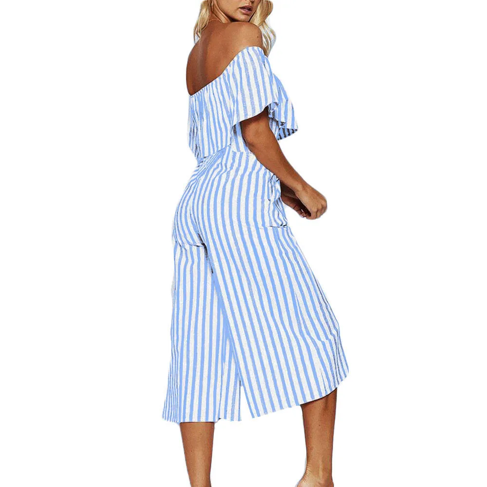 2019 Модные женские свободные полосатые длинные брюки с принтом комбинезон