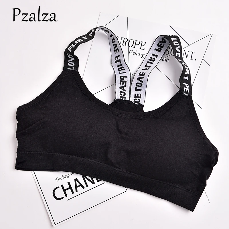 

Pzalza Women Tank Top Letter Stretch Fitness Top Cotton Workout Vest Padded Cup Female Brassiere Ladies Tank Top