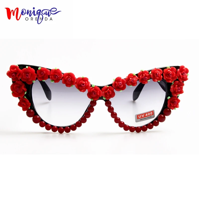 2017 барокко Солнцезащитные очки для женщин Для Мода Роза Ретро Кошачий глаз Очки