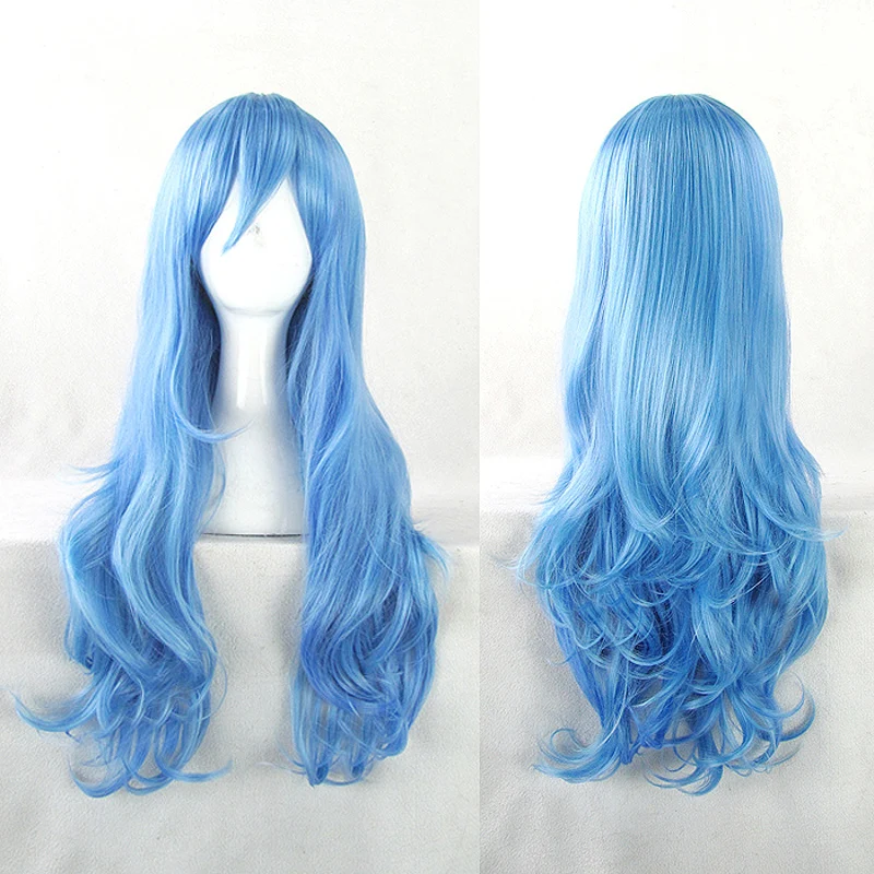 DATE A LIVE Yoshino Cosplay Wigs Role Play 70cm Long Curly Wavy Blue Synthetic Hair for Adult+Hairnet |