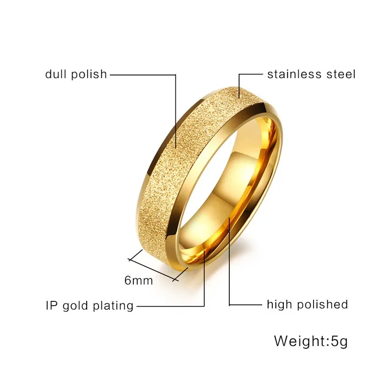 Vnox 6 мм матовый Кольца для Для женщин Нержавеющая сталь 4 цвета Простой Свадебные