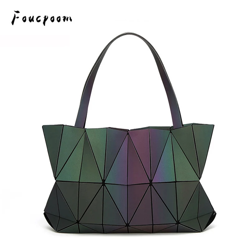 

New Women Luminous Handbag Noctilucent Purses and Handbags Geometry Bao Bag Totes Ladies Plain Folding Shoulder Bags Hologram