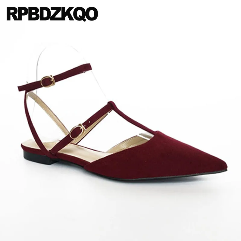 Celebrity 2021 Ladies Flats Wedding Chinese Slingback Red Wine China Suede Sandals Pointed Toe Ankle Strap Women Dress Shoes | Обувь