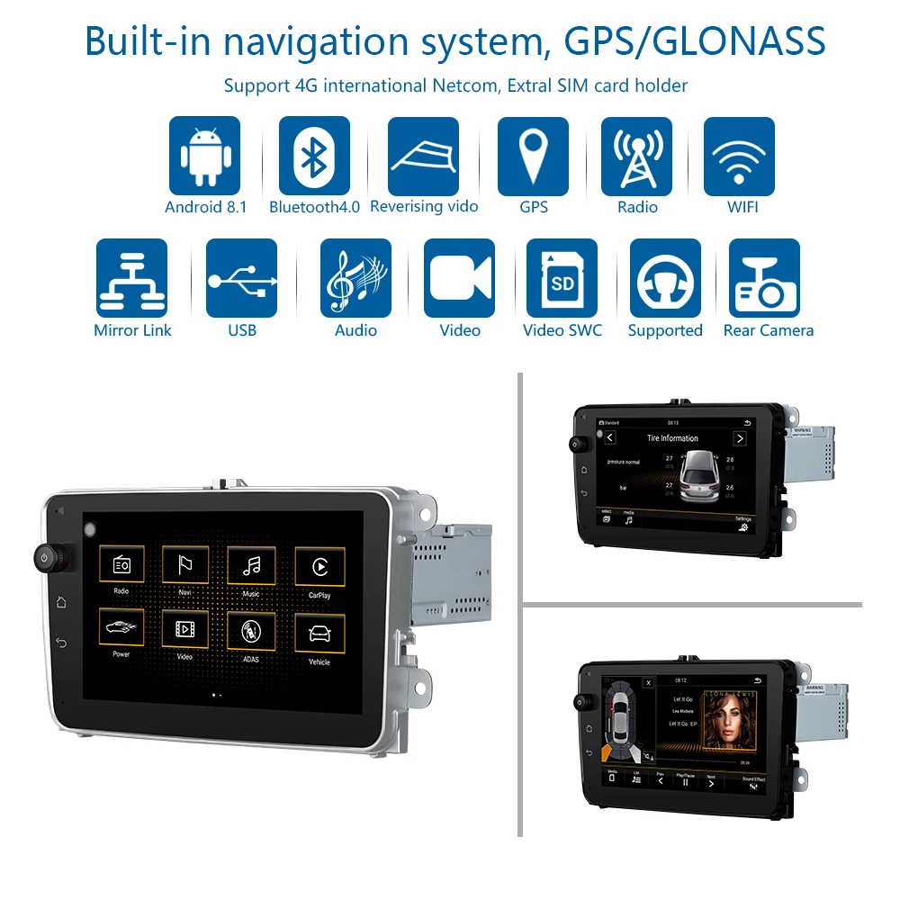 Автомобильный мультимедийный видеоплеер dvd плеер на android 8 1 2 ГБ/32 ГБ gps bluetooth для VW