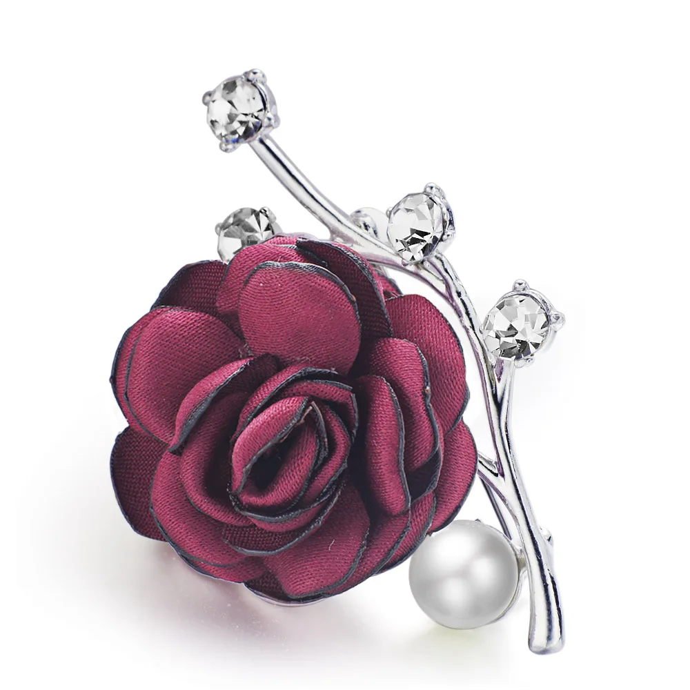 Rose Flower Brooches Crystal Simulated Pearl for Suits Lapel Scarf Noble Fabric Brooch Pin For Women Wedding DZ078 | Украшения и