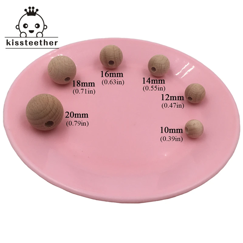Mordedor de madera masticables, cuentas redondas de 10-20mm, ecol&oacute;gico, cuentas de haya sin terminar, accesorios de joyer&iacute;a artesanal, 100 Uds.-3
