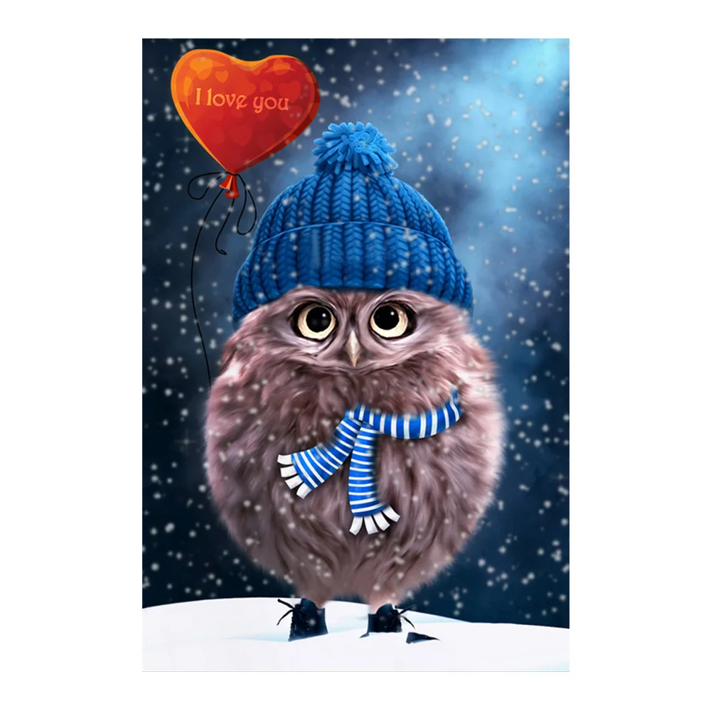 Алмазная живопись сов с шляпой Круглый мультяшный Алмазный рисунок животными