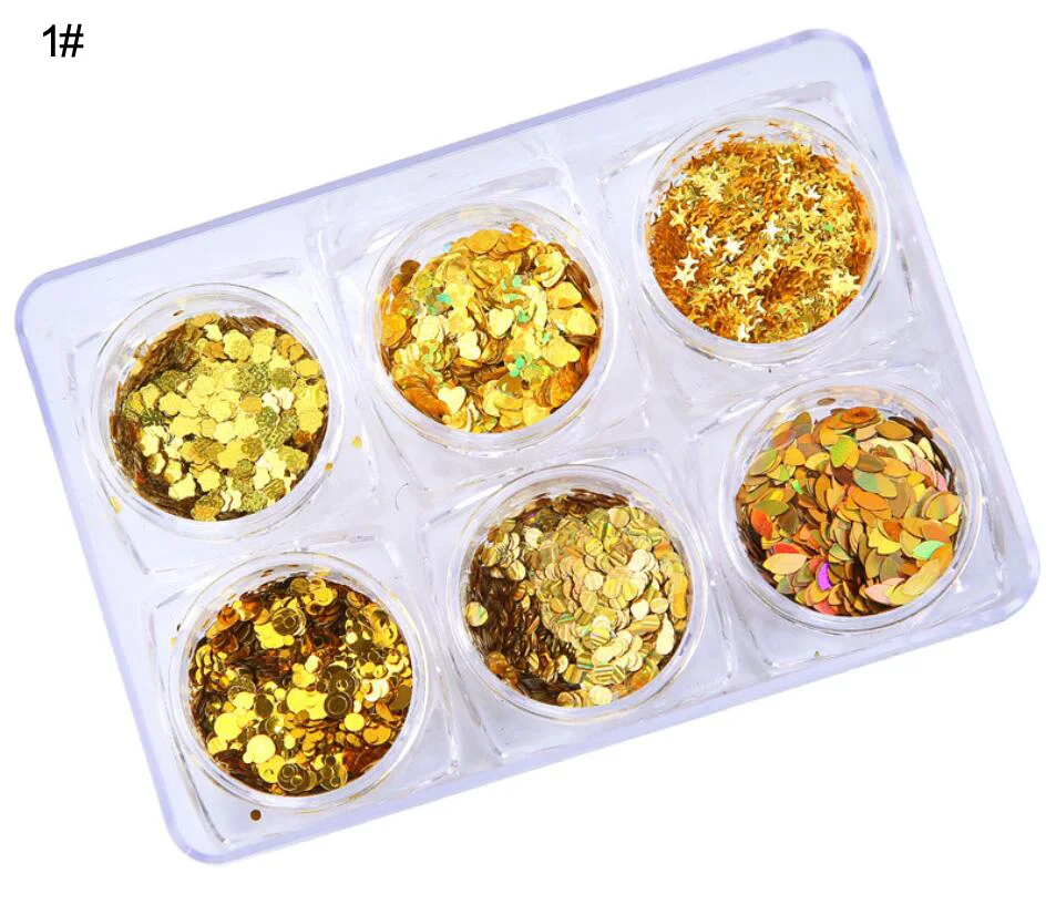 6 шт./компл. блестящий золотой красный лак для ногтей Блестящий дизайн волшебный