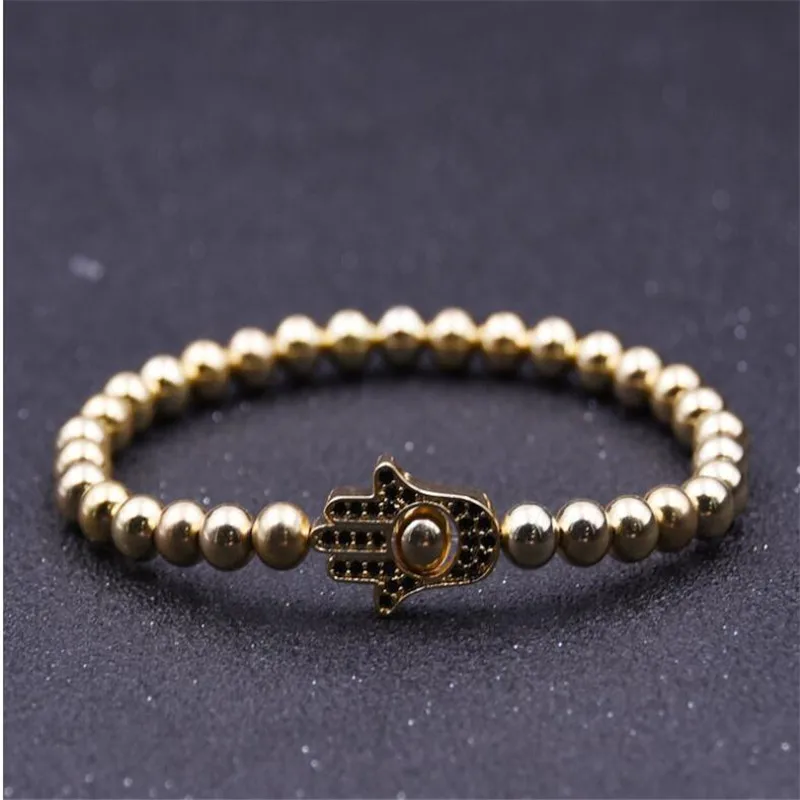 New Hematite Beads Stone Bracelets Fatima\Hamsa Hand Charm  For Men Macrame Barbell Jewelry pulseira masculina