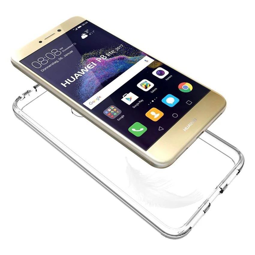 Мягкий чехол из ТПУ/поликарбоната для Huawei P8 Lite 2017 ударопрочный Прозрачный