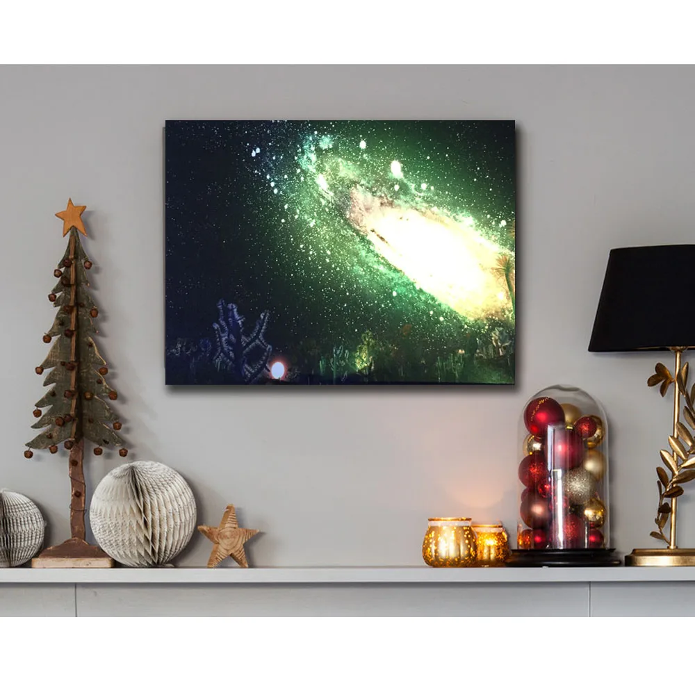 Мигающий Led холст печать Андромеда галактика природа картина на стену