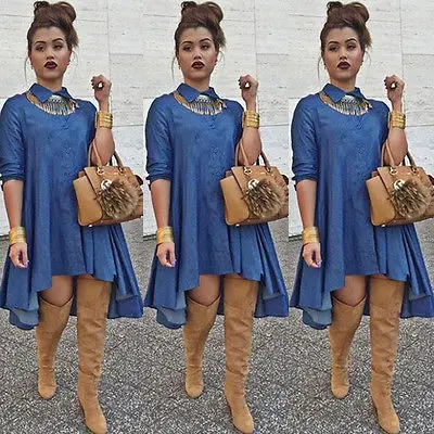 Короткие платья женская одежда модное приталенное джинсовое Синее