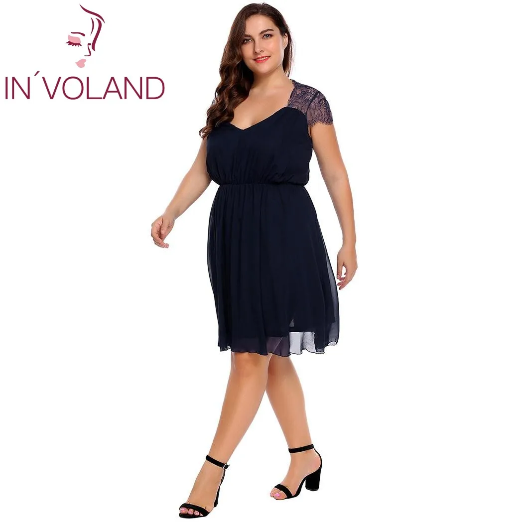 Женское платье IN'VOLAND шифоновое большого размера с рукавом-крылышком и L-4XL |