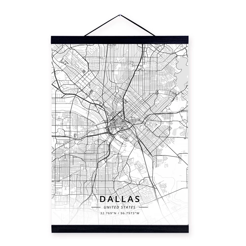 

Dallas, United States City Map Wooden Framed Canvas Painting Home Decor Wall Art Print Pictures Poster Hanger