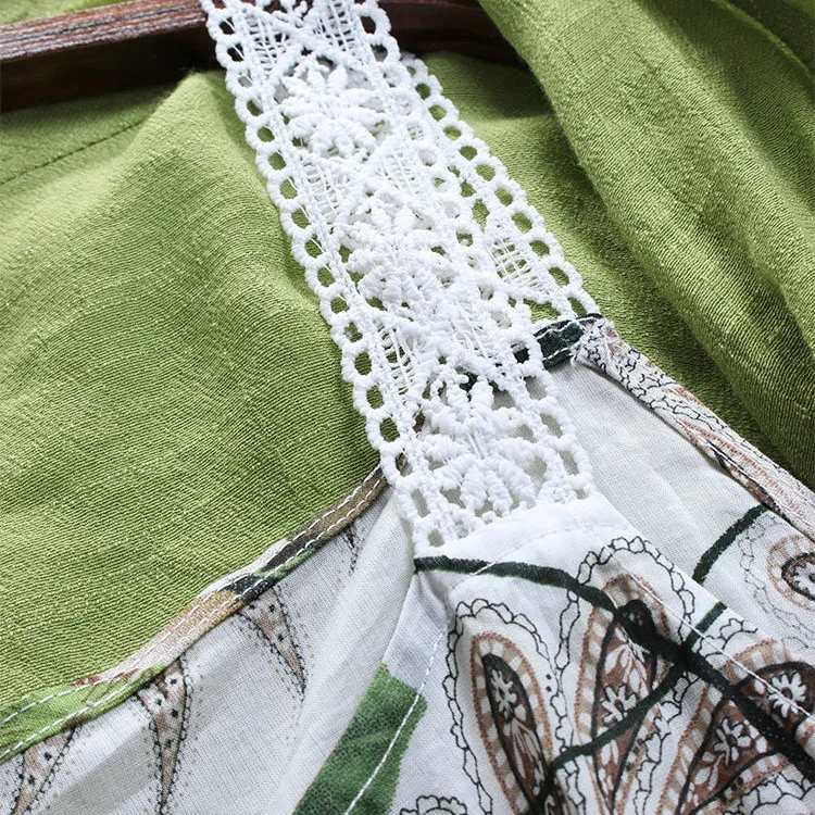 

Women Vintage Boho O-Neck Floral Print Lace Two-piece 3/4 Sleeve Dress Mid-Calf Natural Spring high quality W723