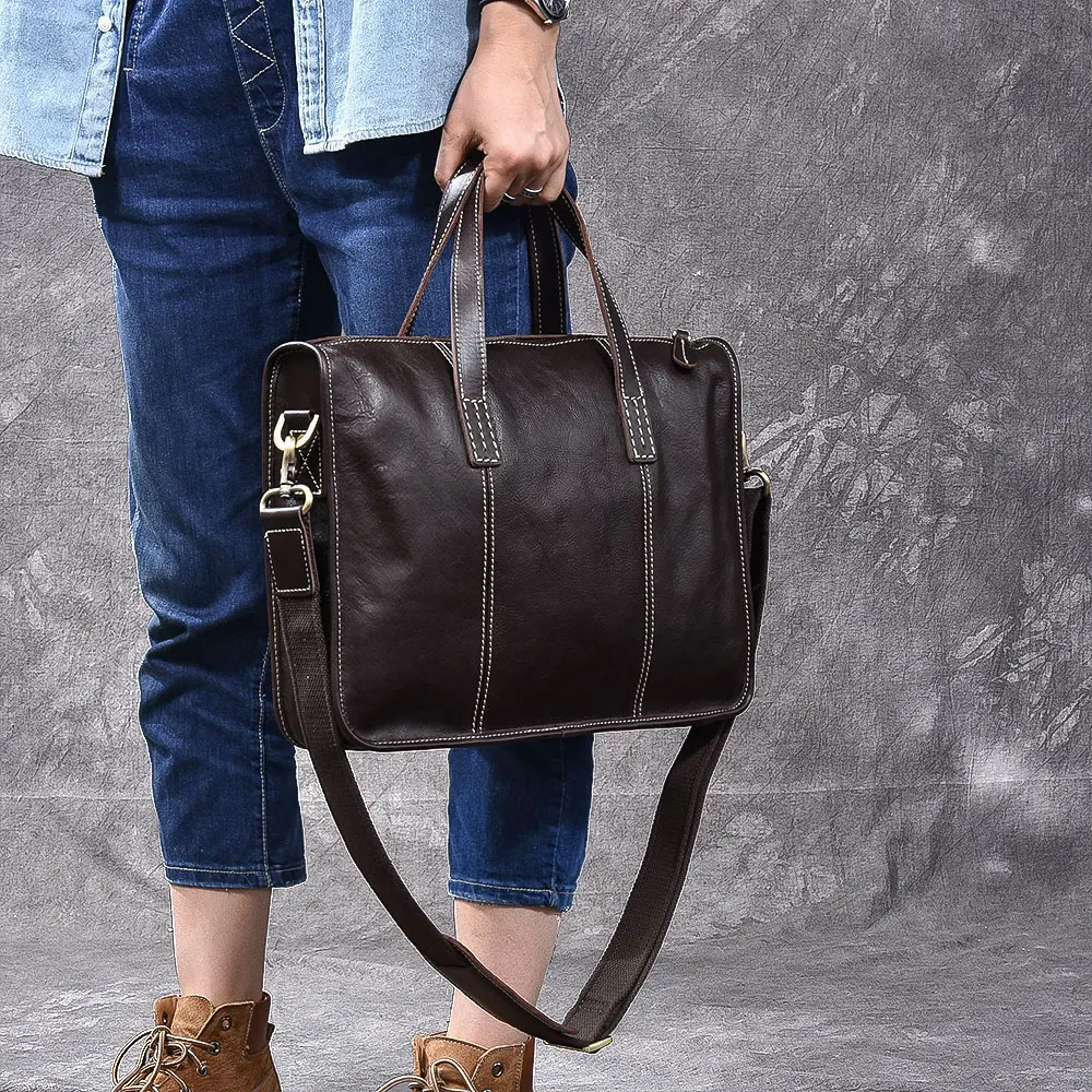 Men's Handbags Retro Handmade Genuine Leather Briefcase Crossbody Shoulder Bag Men Laptop Messenger Bags First Layer |