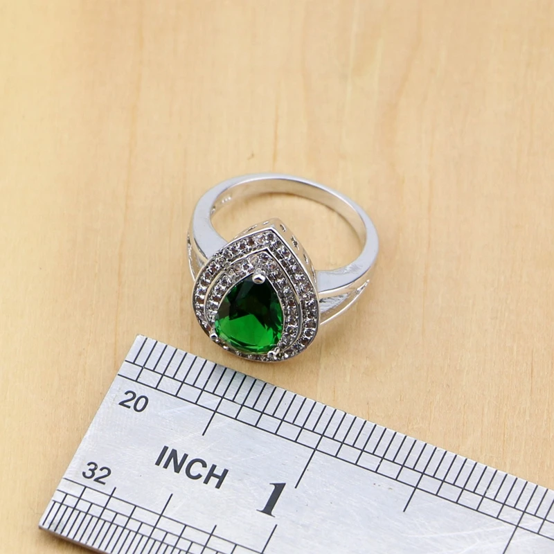 Серебро 925 Свадебные Ювелирные наборы зеленый циркон белый CZ бусы для женщин