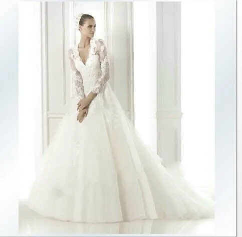 

Соблазнительные свадебные платья с глубоким v-образным вырезом, бальное платье с аппликацией, кружевные элегантные дизайнерские платья из ...