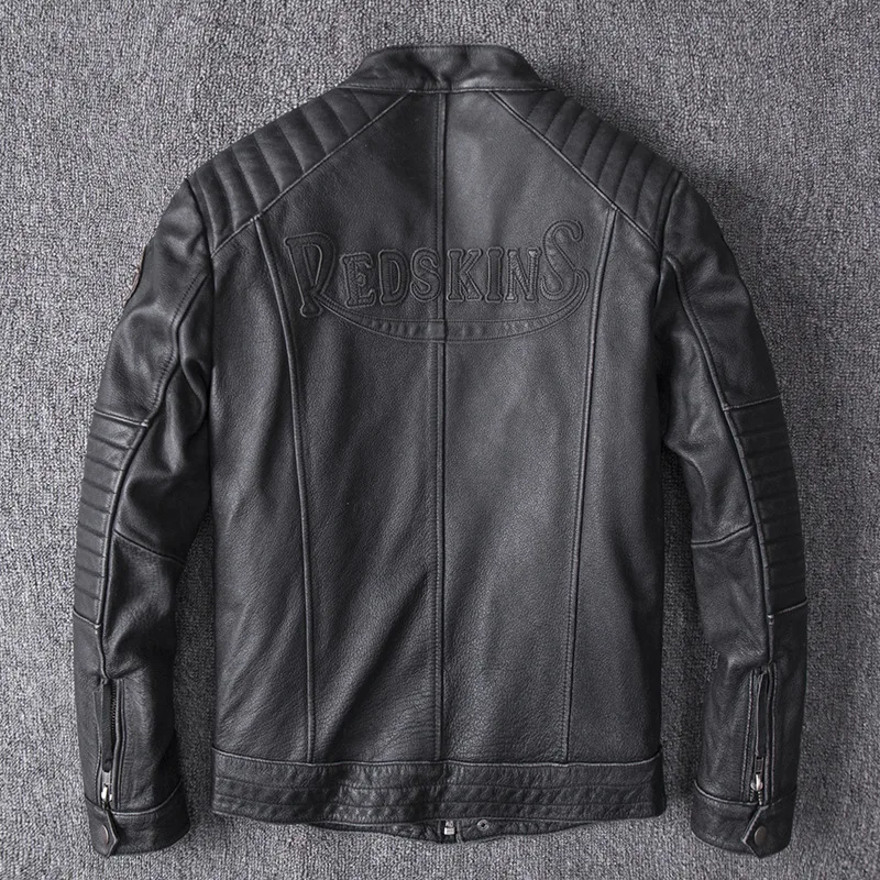 Прямая доставка новинка 2019 мужские черные пальто из натуральной кожи с вышивкой