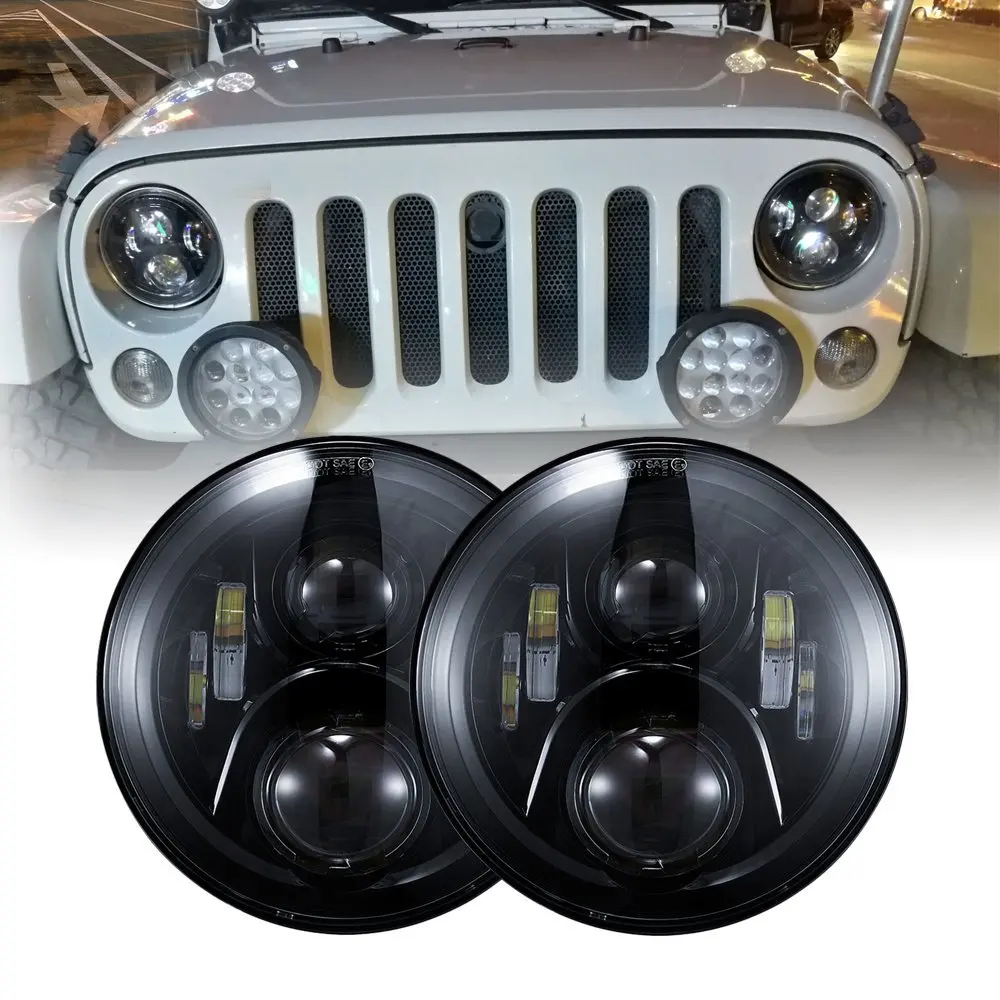 Для Jeep Wrangler светодиодные фары 7 дюймов Круглый Высокий Низкий Луч DC 12 В 24 в фары для Lada 4x4 urban Niva suzuki samurai