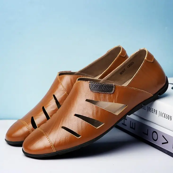 light brown YATNTNPY/Новинка; брендовая мужская обувь; обувь из спилка; мужские кроссовки больших размеров; летняя стильная открытая обувь; повседневные Мокасины на плоской подошве - Цвет: light brown
