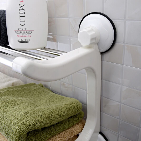 

65.3cm Stainless Steel Double Layer Bath Towel Storage Shelves Rack Bathroom Shelf Organizer With Two Hooks With Suction Cup