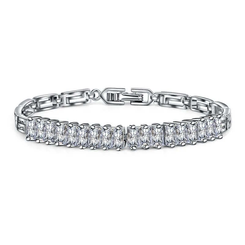 

Luckyshine Fashion Top Designer Hot Sale rectangle Crystal Zirconia Silver Plated Bracelet for Women accessories New