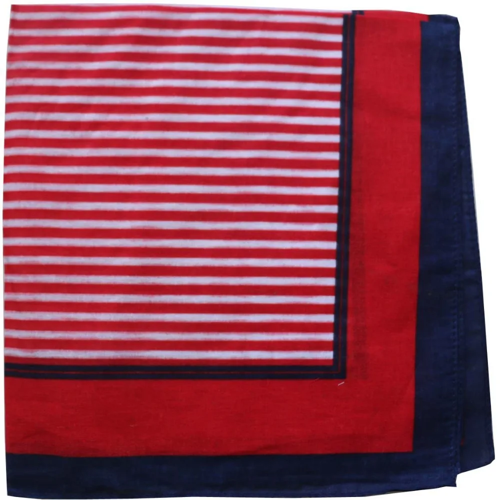 WINFOX New Hip Hop Cotton Navy Red Striped Bandanas Scarf For Womens Mens | Headband