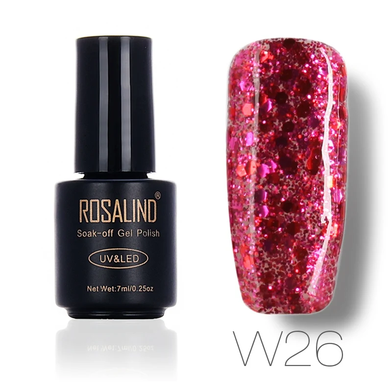W26 ROSALIND 7 мл дизайн ногтей алмазный Блестящий Гель-лак для ногтей УФ светодиодный замачивающийся лак дизайн нужен топ и Базовое покрытие - Цвет: W26