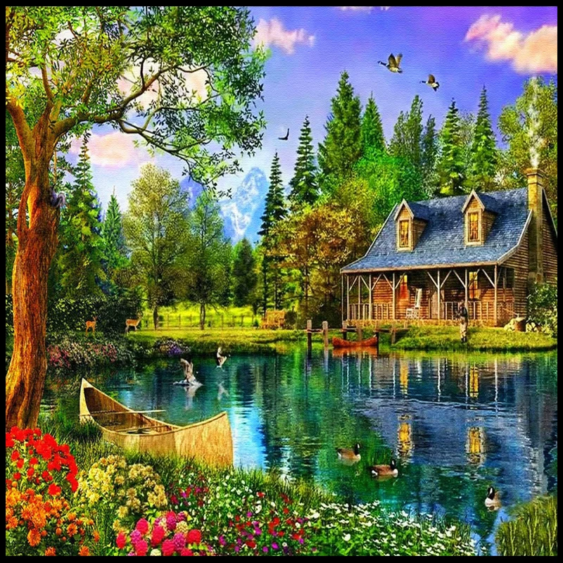 DIY алмазов картина вышивки крестом сельских небольшой дом Алмазная мозаика