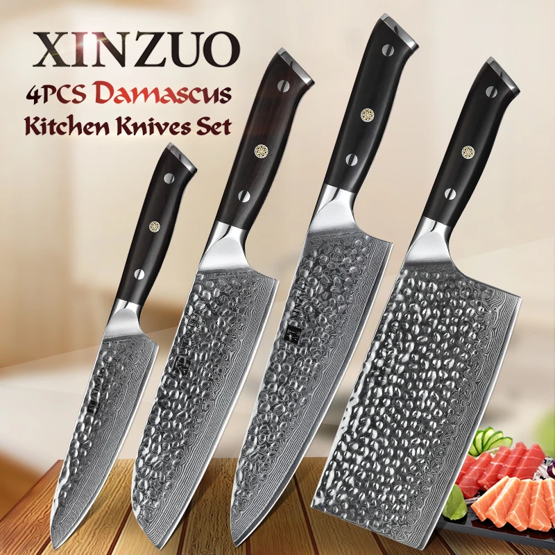 XINZUO 4 шт. набор кухонных ножей в японском стиле кухонные инструменты Дамасская сталь кухонный нож Кливер накири шеф-повара рукоятка ножа из черного дерева