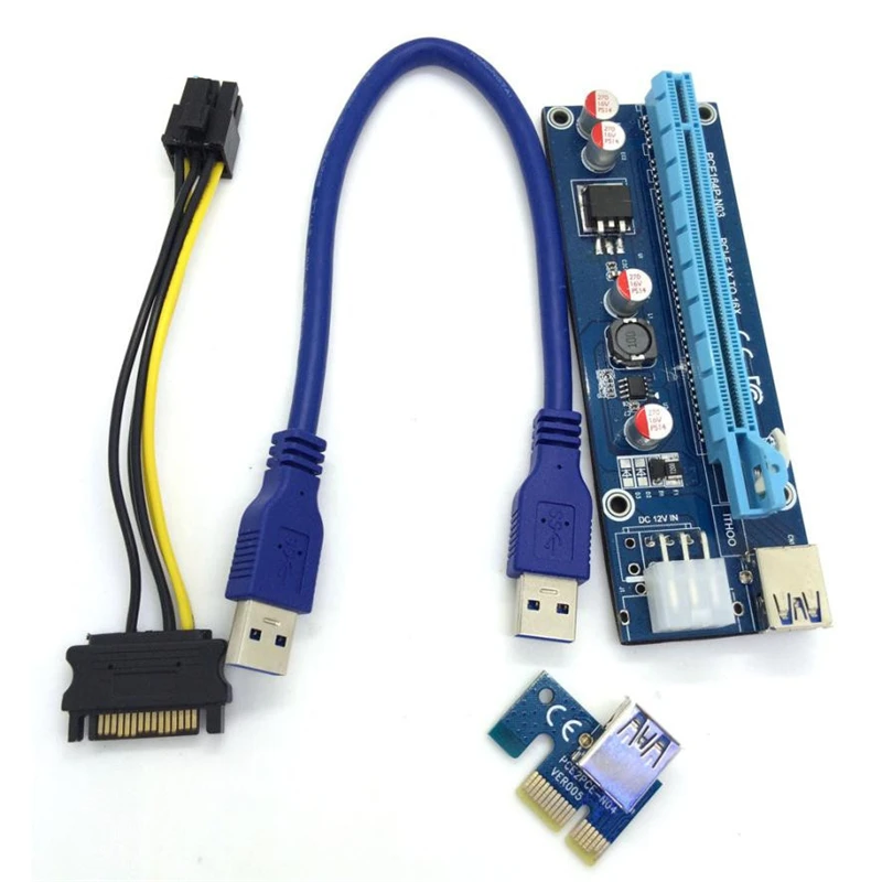 Pcie Pci e Express Riser Card 1x к 16x GPU Usb 3 0 расширитель X1 X16 адаптер для карт SATA 6Pin кабель