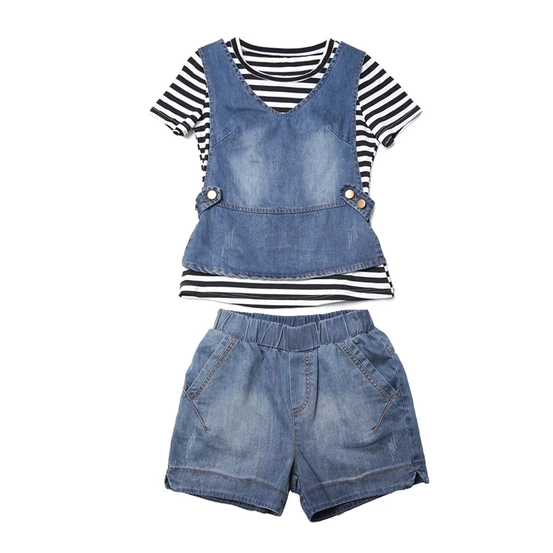 

Woman Denim Outfit New Korea Fashion Women'S Clothing Set Short Sleeve T Shirt Shorts Leisure Three-Piece Girl Student S-XXL