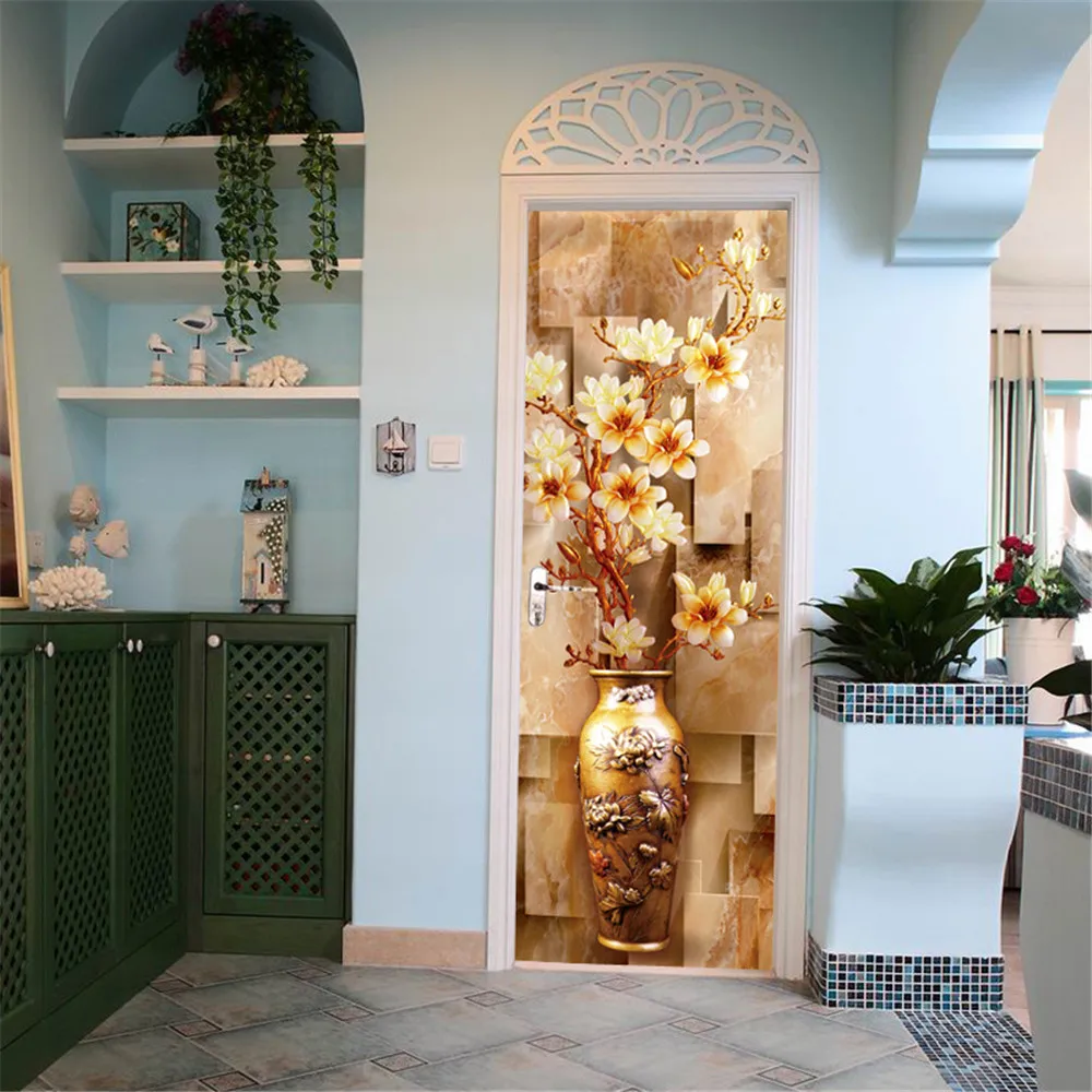 3D Новые тисненые ваза для бонсай дверные наклейки спальни гостиной